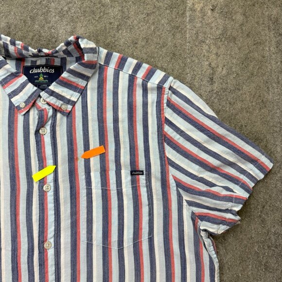 Chubbies Button-Down Shirt Men L Blue Red Striped Friday Short Sleeve - Picture 3 of 12
